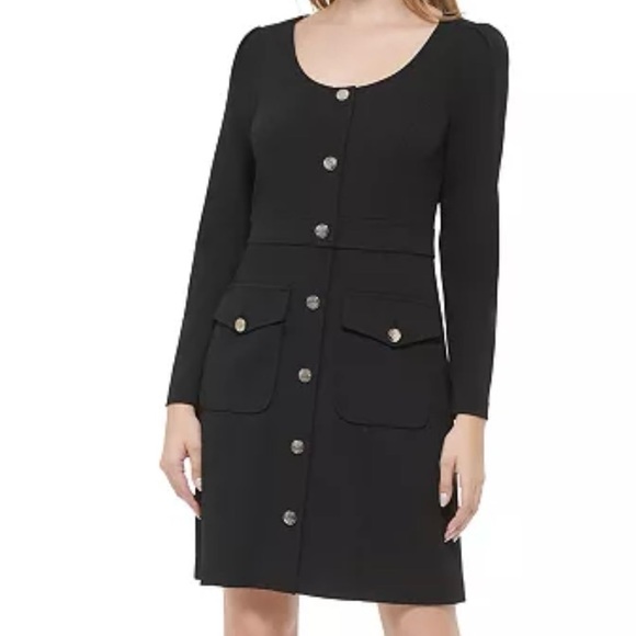 🆕 Tommy Hilfiger Black Women’s Scoop-Neck Scuba Crepe Office Dinner Dress Size 6 - Picture 3 of 16